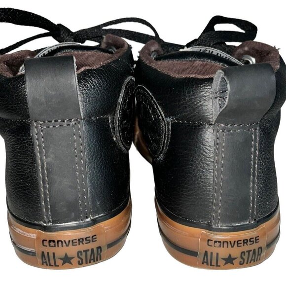 Converse All Star Sneaker Black Leather Brown Sole Child 3 Shoes Street Mid - Picture 3 of 5